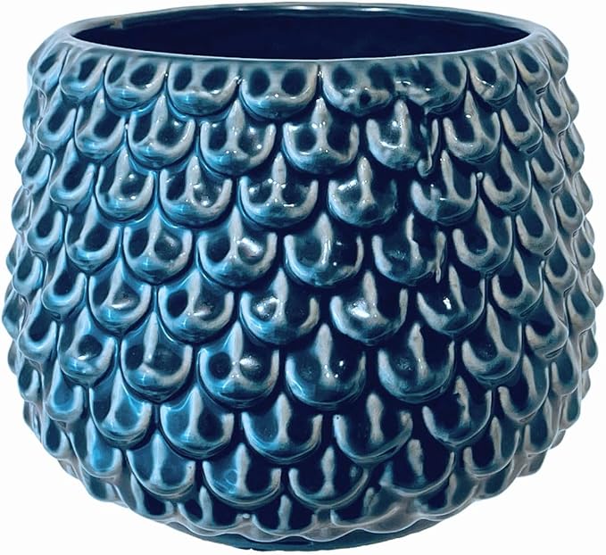 Bloomingville Stoneware Flower Pot Pinecone, Planter Cache Pot, Size M (5,25''), Petrol