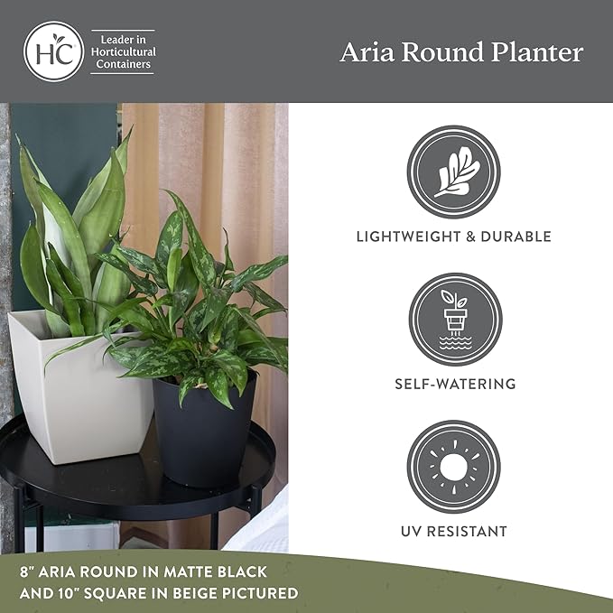 The HC Companies Aria Round Self-Watering Pot - Lightweight Plastic Planter for Herbs & More - Durable Plant Pots for Indoor Plants & Outdoor Plants (12" Beige, Pack of 2)