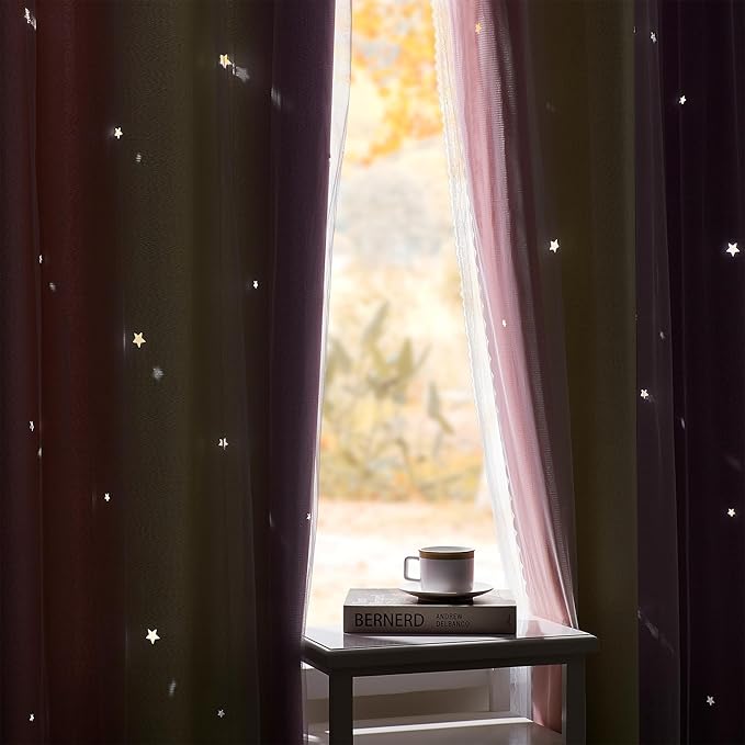 XiDi Pink & Rainbow Curtains for Kids & Girl Room