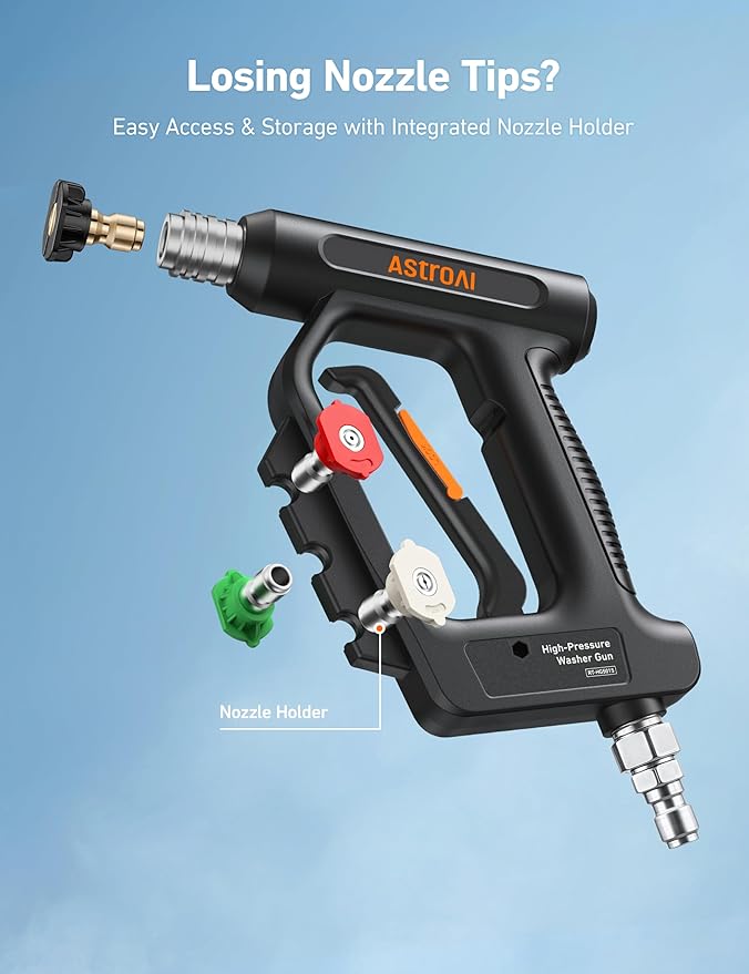 AstroAI Short Pressure Washer Gun with Swivel - High Pressure Washer with 4 Nozzles and 3/8” Swivel Quick Connector Plug - 4060PSI Max and Compatible with Hose, Foam Cannon Car Wash Foam Gun, Black
