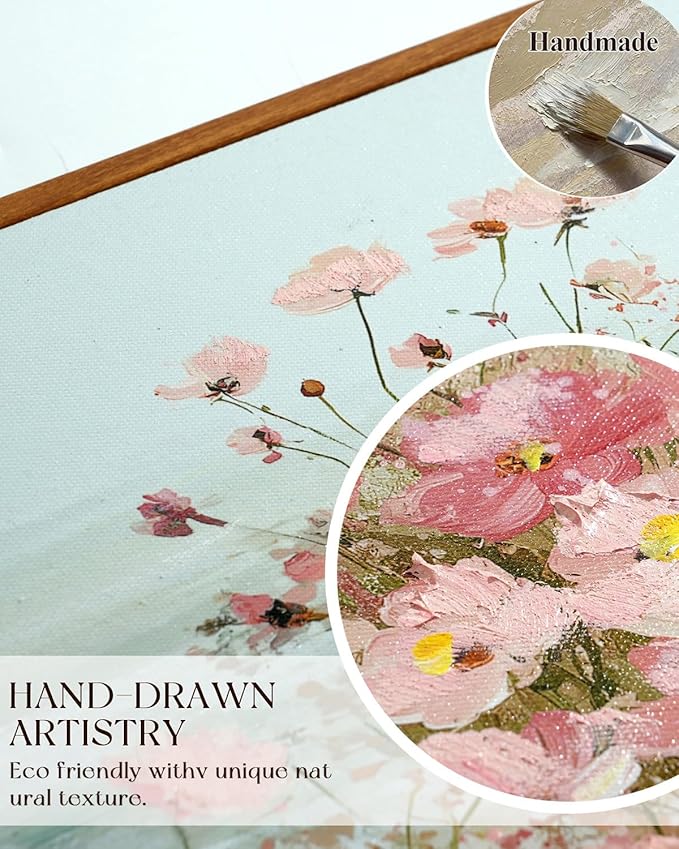 InSimSea Framed Canvas Art Hand-Painted Vintage Wildflower Art,16x24inch, Textured Floral Landscape Paintings Artwork Wall Decor for Living Dining Room Hallway, Coastal Beach Nature Picture