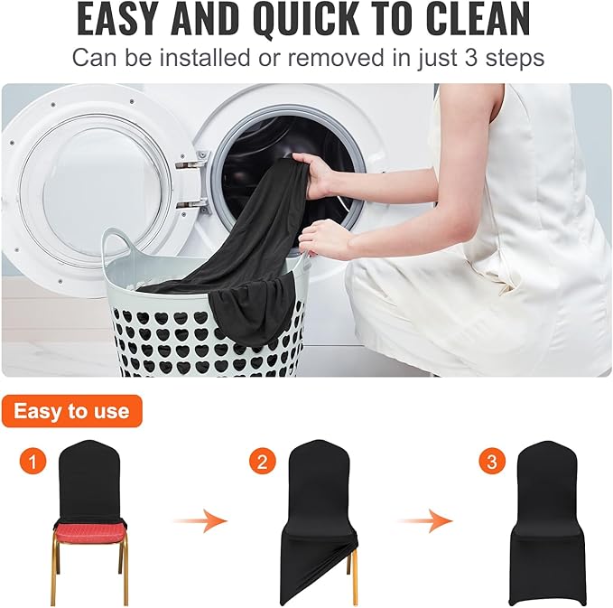 VEVOR 30 Pcs Flat-Front Chair Covers Polyester Spandex Chair Cover Stretch Slipcovers, Wedding, Holiday, Banquet, Party, Celebration, Dining, Black