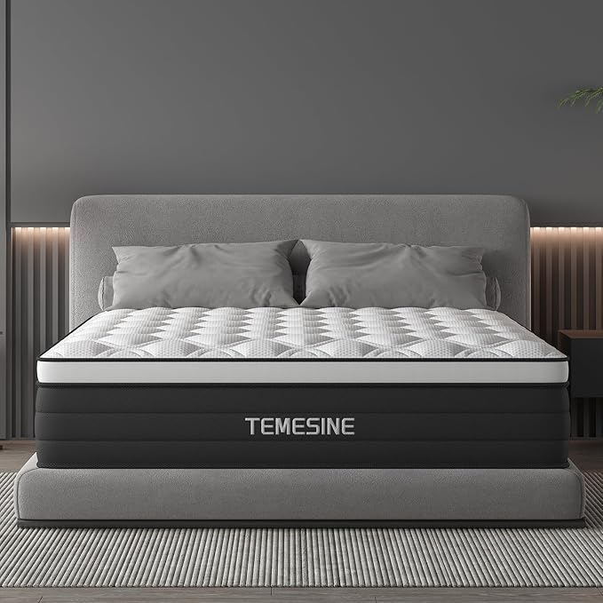 Full Size Mattress, 12 Inch Hybrid Mattress in a Box with Individual Pocket Spring, Gel Memory Foam and Euro Top, Medium Firm Feel with Motion Isolation, Pressure Relief, Edge Support, Black