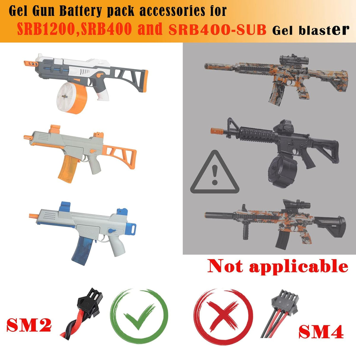 SRB1200 Battery Pack - 2 Pack 7.4V 2000mAh for Splatter Ball Guns | Includes USB Charging Cable