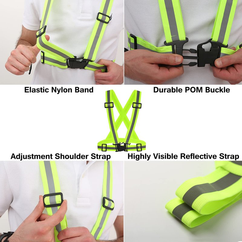 Bighaki808 Safety Vest Reflective Running Gear, Adjustable Safety Vests Outdoor Lightweight Reflective Belt 360°High Visibility for Night Running, Walking(Fluorescent Green+Black+Blue)