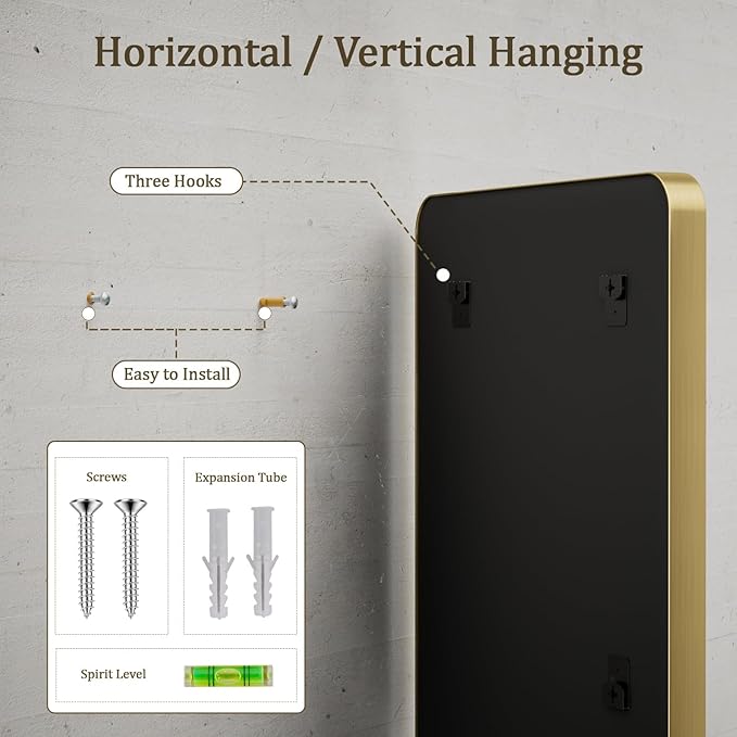 VooBang Bathroom Mirror 30x56 inch, Golg Gorgeous Deep Frame Wall Mirror