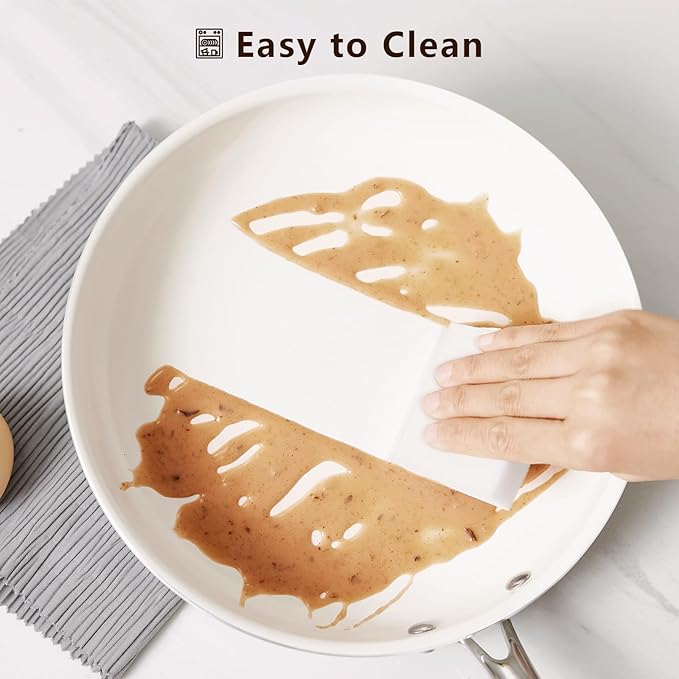 9.5" Ceramic Nonstick Frying Pan, Skillet, Cooking Pan Non Toxic with Stay Cool Handle for Induction, PTFE & PFAS & PFOA Free, Dishwasher/Oven Safe, White