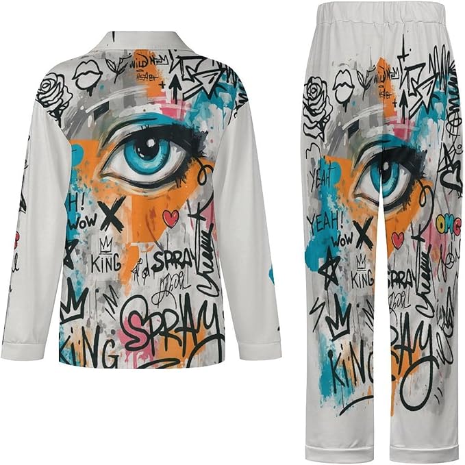 Lemons Leaves Ceramic Style Womens Pajama Set Long Sleeve Pajamas Top And Pants Soft Loungewear Pjs Sets