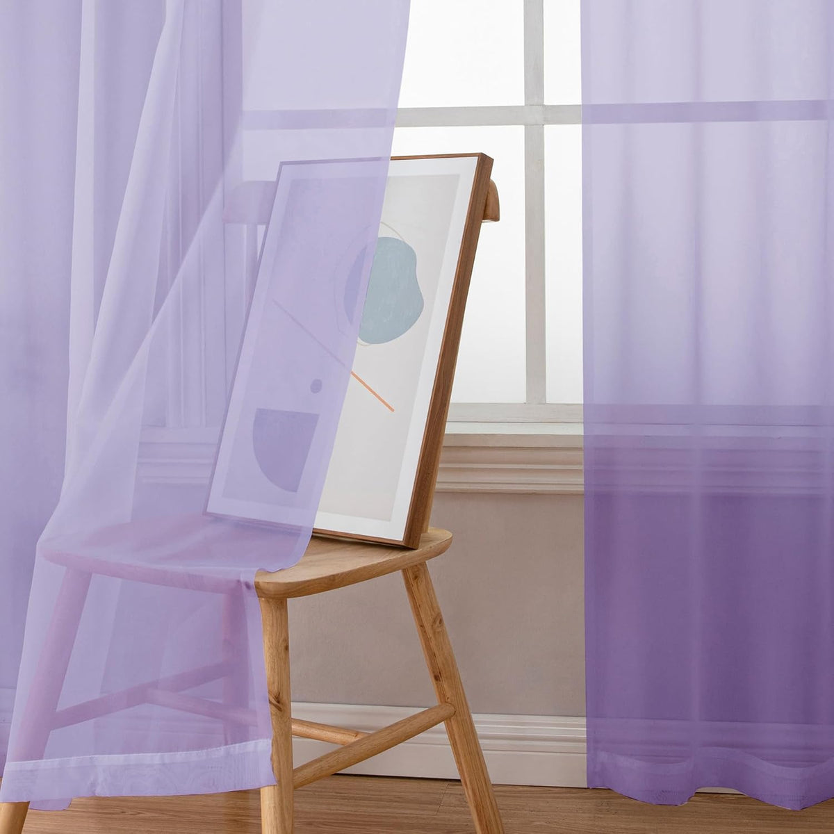 Chyhomenyc Lilac Sheer Curtains 63 Inch Length 2 Panels, Light Filtering Airy Rod Pocket Window Curtain Treatment Drapes for Bedroom Living, Each 42Wx63L Inches