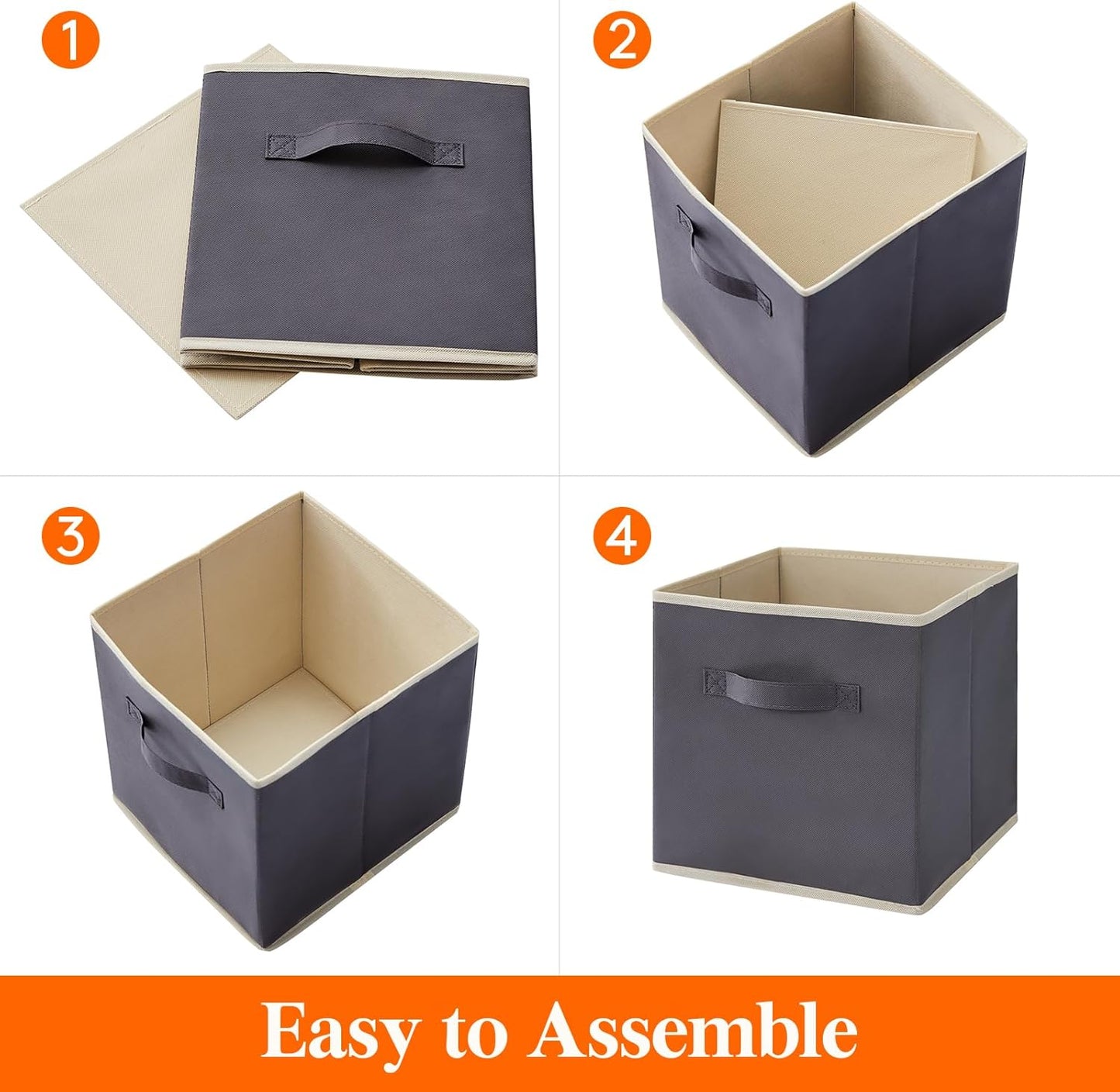 Lifewit Set of 10 Fabric Storage Cubes, Foldable Storage Box, Storage Box with Handles, Basket and Storage Boxes for Clothes, Toys, 33 x 33 x 33 cm, Grey