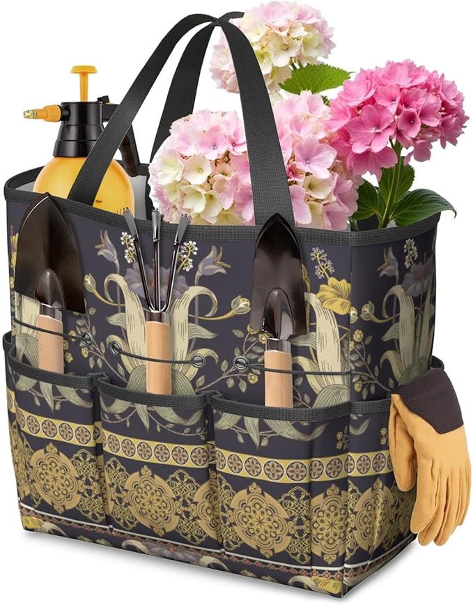 Paisley Garden Tool Bag - Waterproof Garden Tote with 8 Pockets, Large Storage Home Organizer Gardening Tool Oxford Bag for Garden Tools Kits Holder, Ideal Outdoor Gardening Gift for Women & Men