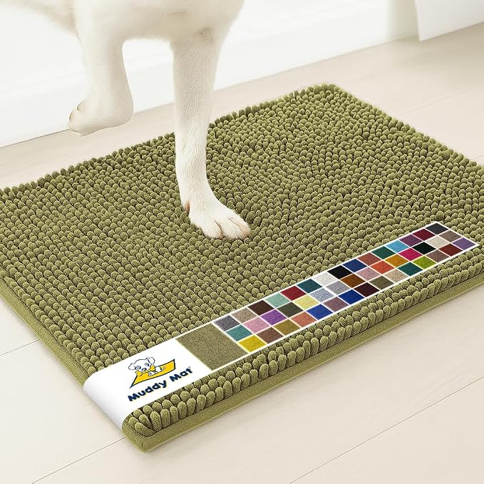 Muddy Mat® | Super Water Absorbent Door Mat Indoor, Microfiber Quick Dry Chenille Entryway Rug, Slip Resistant Front Door Mat, Indoor Mats for Entryway, Machine Washable Pet Rug, Sage 6ft x 9ft