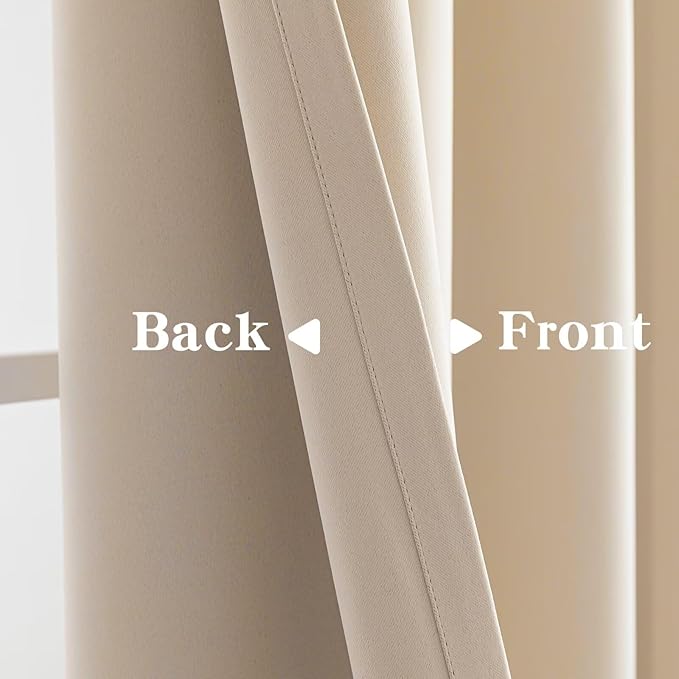 IGEMAEVE Beige Curtains 96 Inch Length 2 Panels Set, Light Filtering Curtains