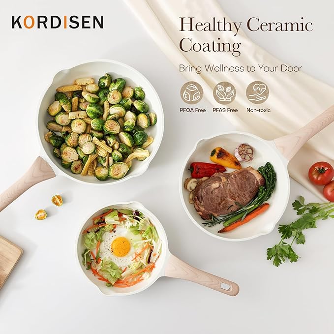 Nonstick Ceramic Frying Pan, 11 Inch Ceramic Skillet, Healthy Non Toxic Cooking Pan, Stay-Cool Handle, Induction Compatible, PFOA & PFAS Free, White