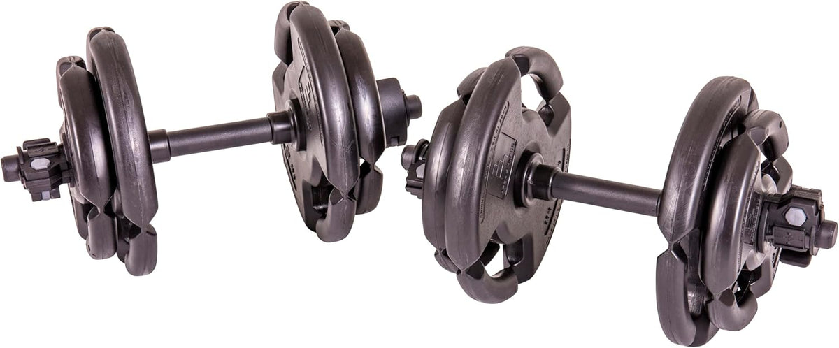 The Step Fitness Adjustable Dumbbell Set or Barbell Weight Set, 35-60 lbs, with Collars, and Weights