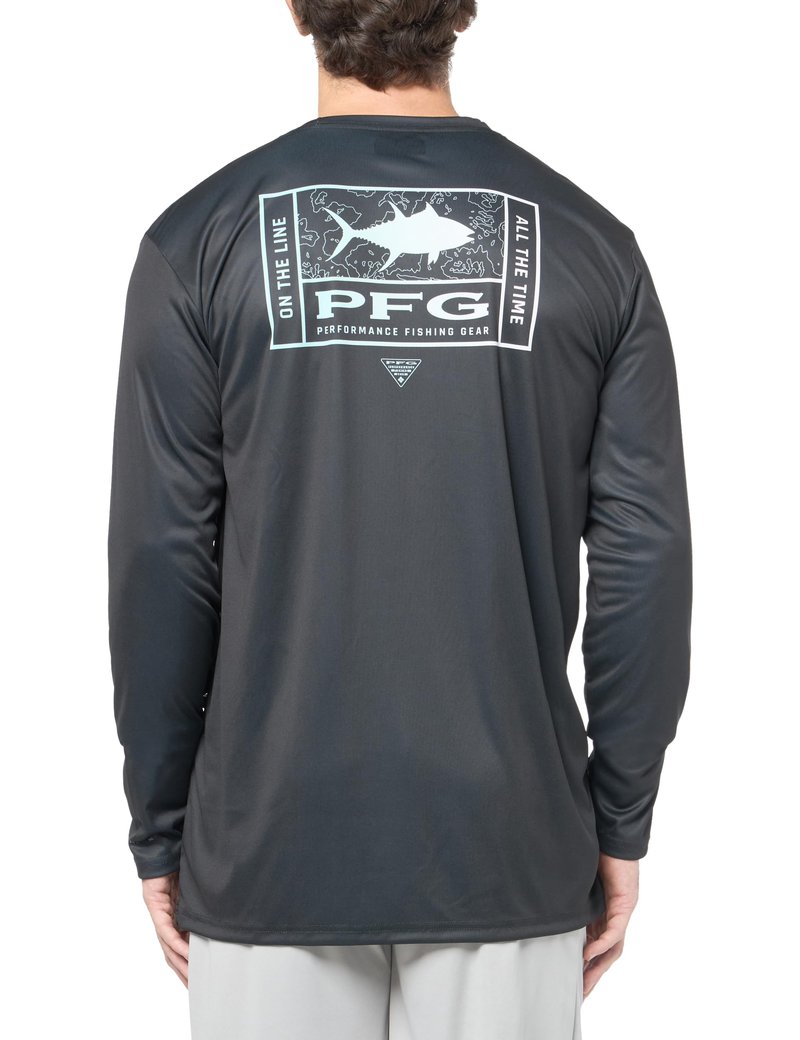 Columbia Men's Terminal Tackle PFG Line Time Long Sleeve, Black/Line Time Fade Tuna, X-Large