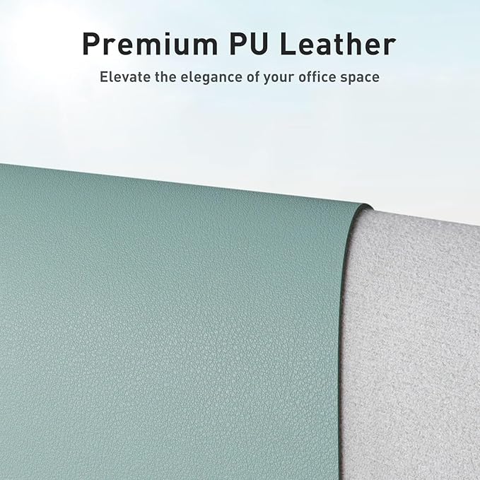 Aothia Faux Leather Desk Mat - Non-Slip PU Leather Desk Blotter, Waterproof Writing Surface, Large Desk Pad for Office & Home (Light Blue, 55" x 17")