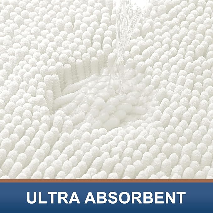 Smiry Luxury Chenille Bathroom Rugs 47x20, Extra Soft and Absorbent Shaggy Bath Mat, Machine Washable, Non-Slip Plush Carpet Runner for Tub, Shower, and Floor, Home Decor Accessories, Ivory