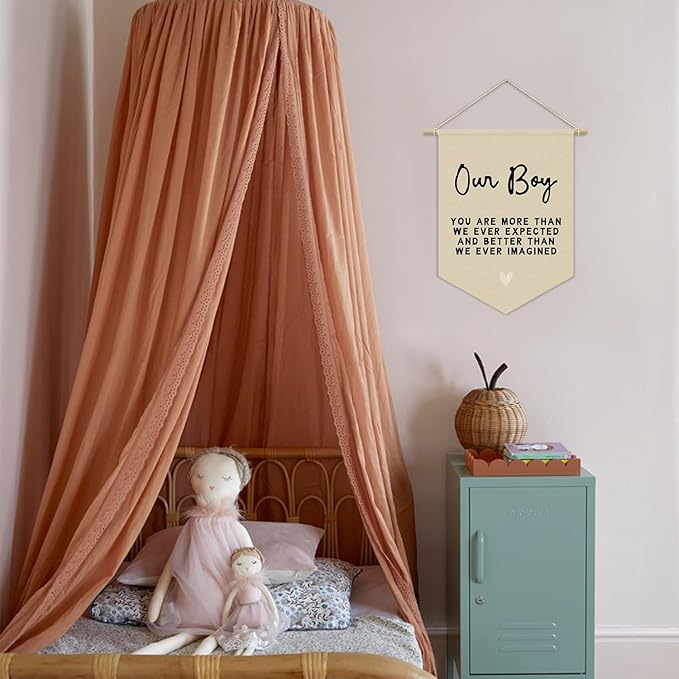 Boys Room Decor, Boy Nursery Linen Canvas Banner, You Are More Than We Ever Expected Neutral Wall Hanging Pennant Flag Banner for Boys Kids Toddler Room Bedroom Playroom Decor, 15x11in