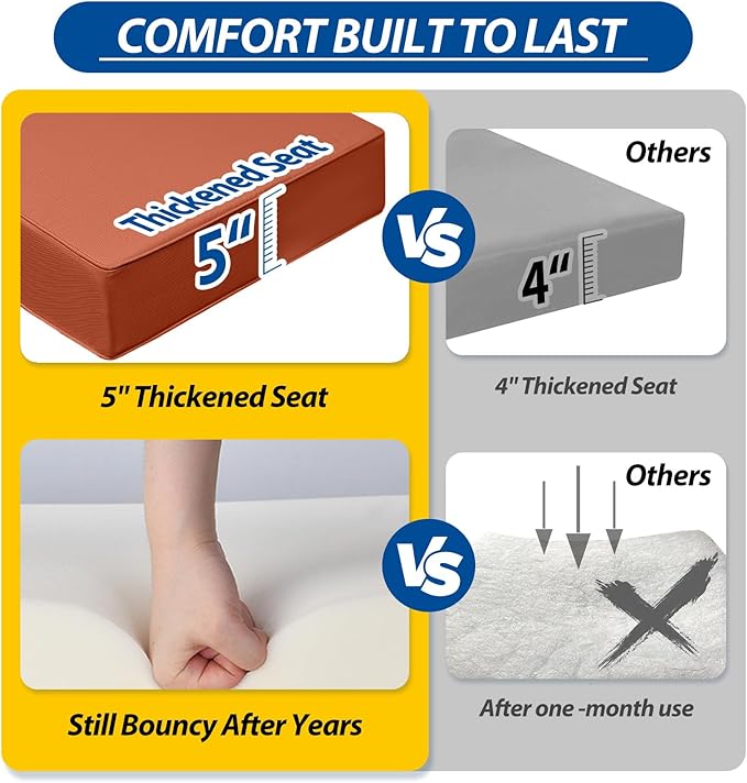 AAAAAcessories Outdoor Seat Cushions for Chairs, Fade-Resistant, Waterproof Patio Furniture Replacement Cushions, 23.5" x 25.5" x 5" + 23.5" x 19", Rust