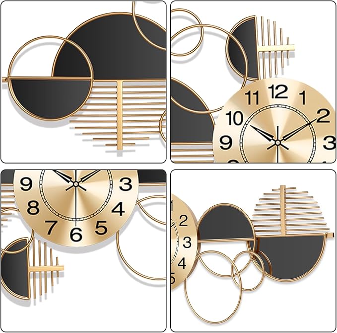 Large Wall Clock, Modern Silent Non-Ticking Metal Wall Art Wall Clocks Battery