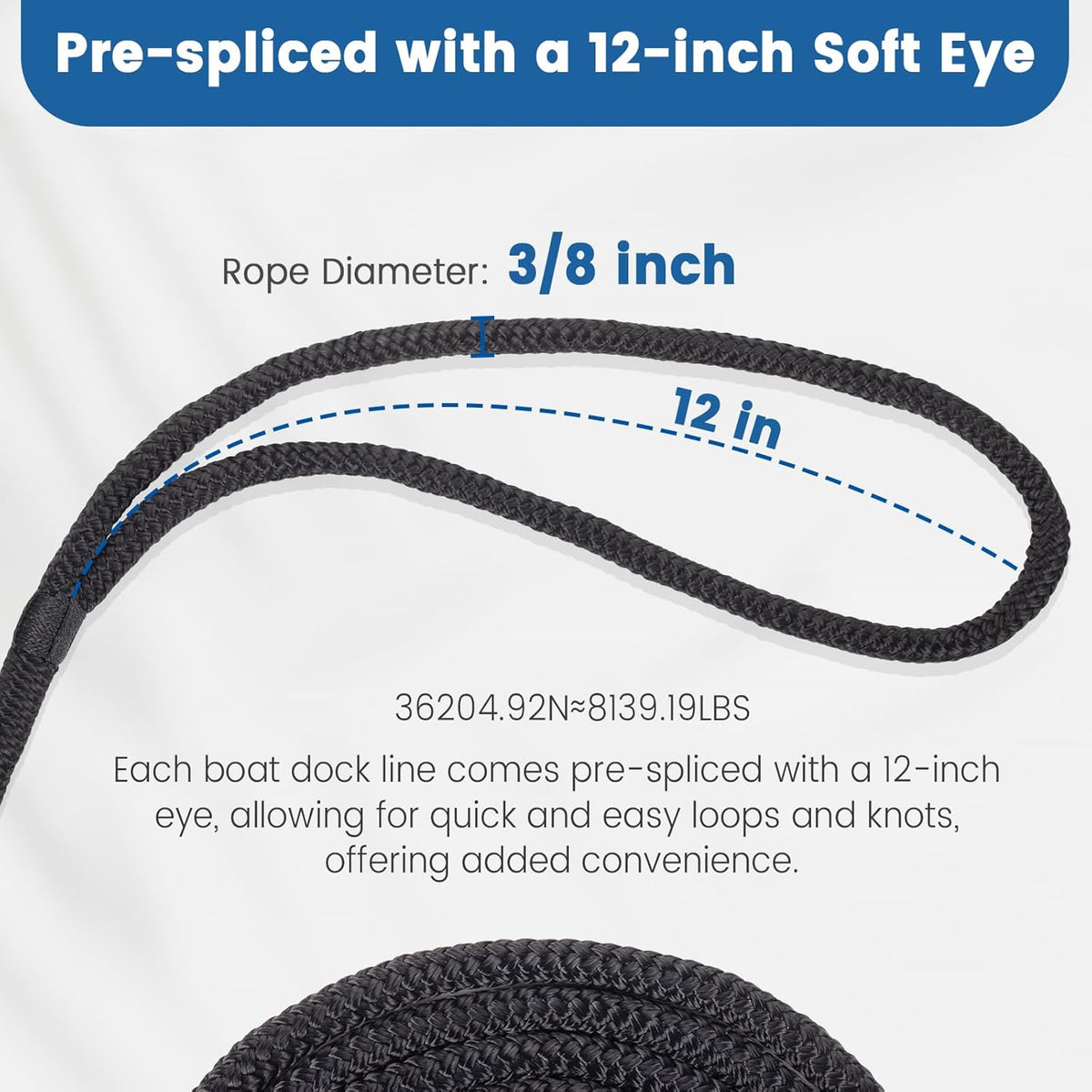 Premium Marine-Grade Dock Lines - Heavy-Duty 3/8" x 15' Double Braided Nylon Ropes | 4 Pack with 12" Security Loops