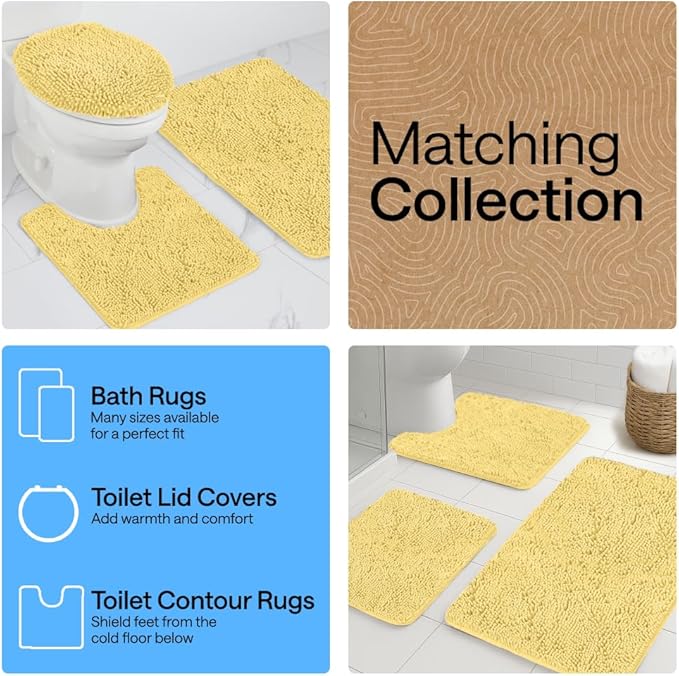 GORILLA GRIP Bath Rug Mat 44x26, Thick Soft Absorbent Chenille, Quick Dry Microfiber Mats, Rubber Backing Washable Shower Floor Rugs, Bathmat Runner, US Designed Bathroom Home Decor Accessories Yellow