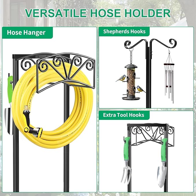 TomCare Garden Hose Holder Upgraded Heavy Duty Metal Water Hose Holder Holds 160 FT Hoses Sturdy Hose Reel Freestanding Outdoor Hoses Storage Hanger for Outside Yard Lawn