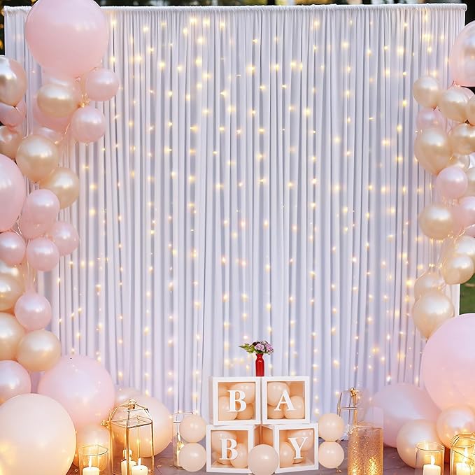 4 Panels White Backdrop Curtain for Parties Wedding Wrinkle Free White Photo Curtains Backdrop Drapes Fabric Decoration for Baby Shower 20ft(W) x 10ft(H)