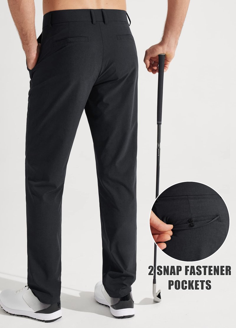 Libin Mens Golf Pants Stretch Work Dress Pants 30" Quick Dry Lightweight Business Casual Pant for Men Comfy Water Resistant, Black, 35W x 30L