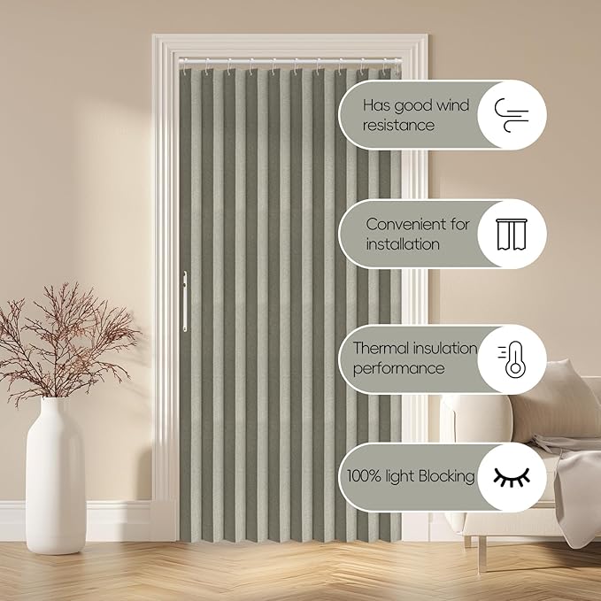 AJAZZ 100% Blackout Accordion Door Magnetic Door Curtain Folding Closet Doors