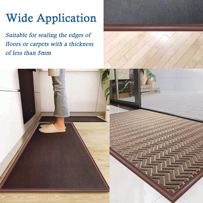 Floor Transition Strip Self Adhesive Carpet & Flooring Transitions Edging Trim Strip PVC Threshold Transitions Suitable for Threshold Height Less Than 5mm (3.3Ft, Brown)