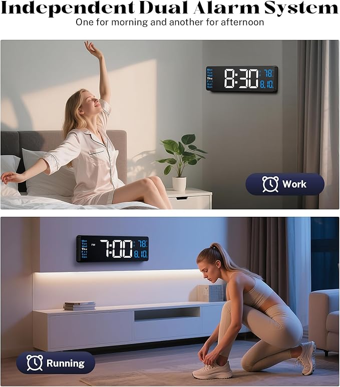 Digital Wall Clocks for Classroom, Temperature, Night Light for Living Room