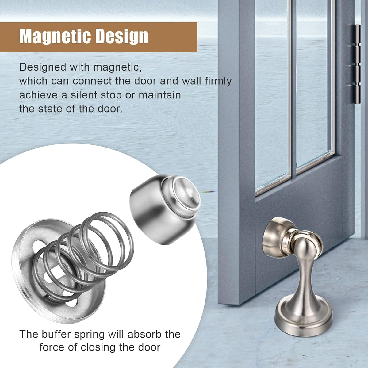 8 Pcs Magnetic Door Stoppers Stainless Steel Door Stops Magnetic Catch Holder with Screws for Wall Floor Mounted Wall Protector Hold (Silver)