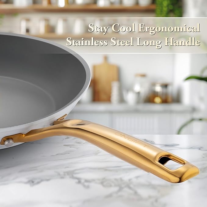 Frying Pan Nonstick, 10 Inch Skillet Easy to Clean, Kitchen Fry Pan without PTFE & PFOA, Compatible with All Stovetops, Lightweight and Durable, Marble White