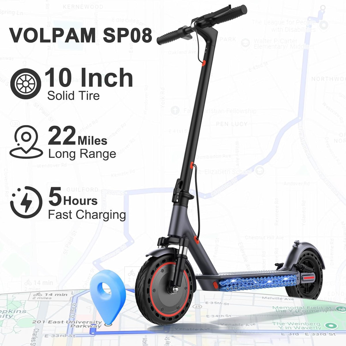 VOLPAM Electric Scooter for Adults - 500W Motor, 23 Miles Range, 19 MPH Speed | 10" Foldable Design