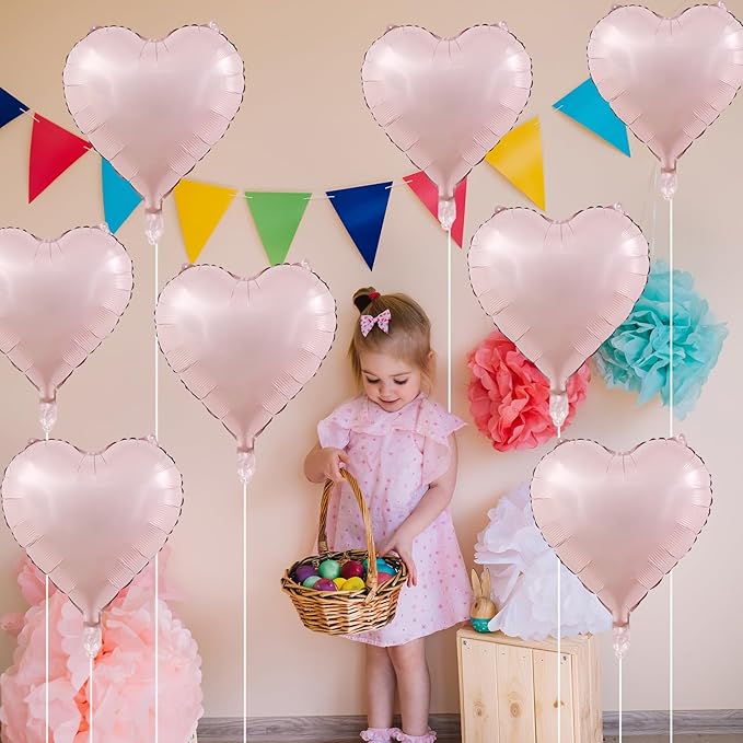 Baby Pink Heart Balloons, 18 Inch, 12Pcs Large Pearl Mylar, Pastel Helium Foil for Boho Girls Women Birthday Wedding Baby Shower Valentines