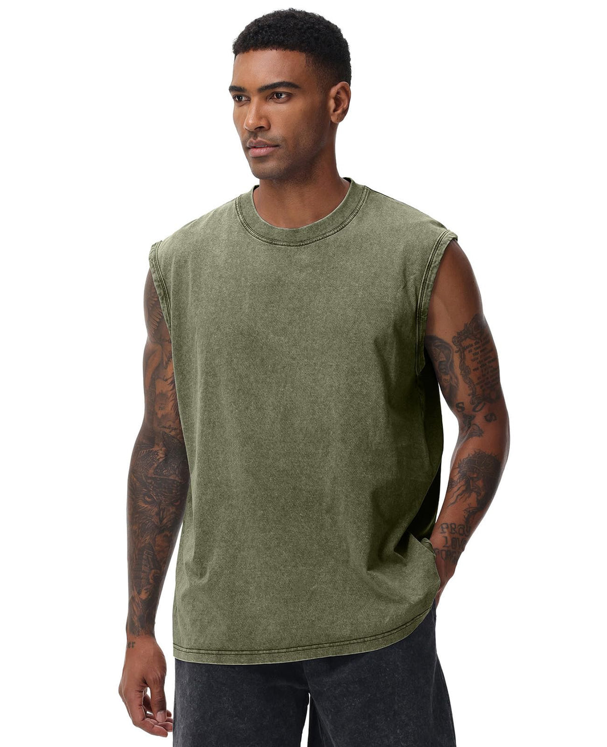 SnowElve 4 Park Mens Workout Tank Tops Sleeveless Tee Shirts Men Muscle Shirt Gym Acid Wash T Shirts Running Beach Loose Fit Tee(AGBUCFBK,2XL)