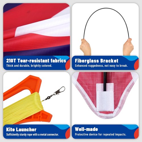 Delta Kite Set - Easy Launch for Kids & Adults | Perfect for Beach & Park Activities (Speed Triangle American Flag)