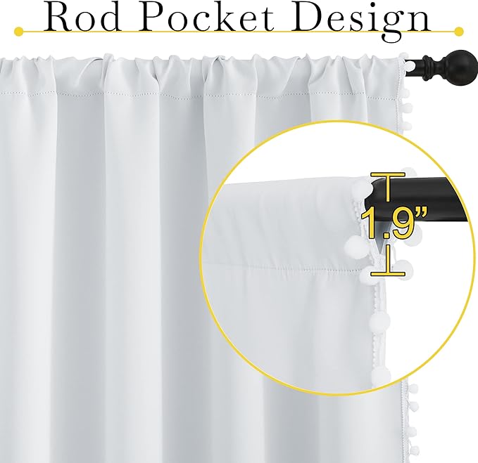 NICETOWN Pom Poms Trimming Blackout Curtains, Farmhouse Blackout Window