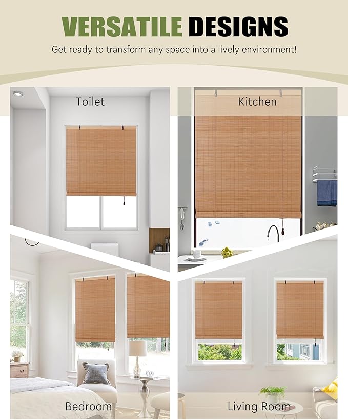 FoundGo Retro Bamboo Blinds 72" W x 72" H Bamboo Roman Shades Light Filtering