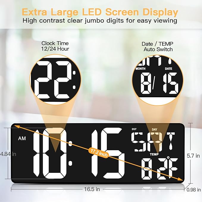XREXS Large Digital Wall Clock