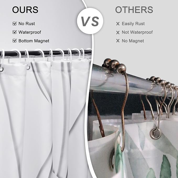 Punkray Grey Shadow Shower Curtain for Bathroom with Hooks, Shower Curtain Set Stripe Bath Curtains Decor White Shower Curtains Weighted Hem Washable, 72 x 72