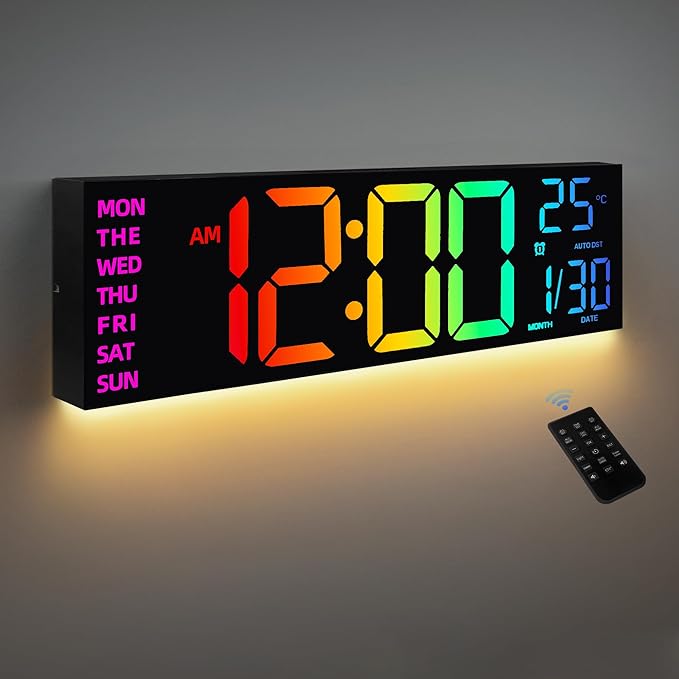 HAITANG 8 Colors Digital Wall Clock, 16.2" Large Digital Clock