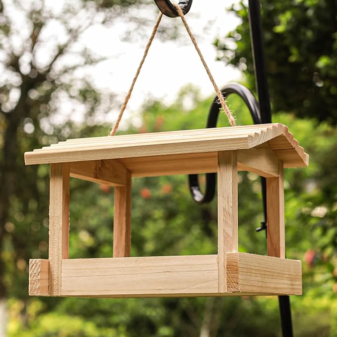 STARSWR Bird Feeders for Outside Hanging, Wild Bird Feeder House for Cardinals Finches Wooden Bluebird Feeder Mealworm Feeder Outdoor Wood Platform Bird House Feeder