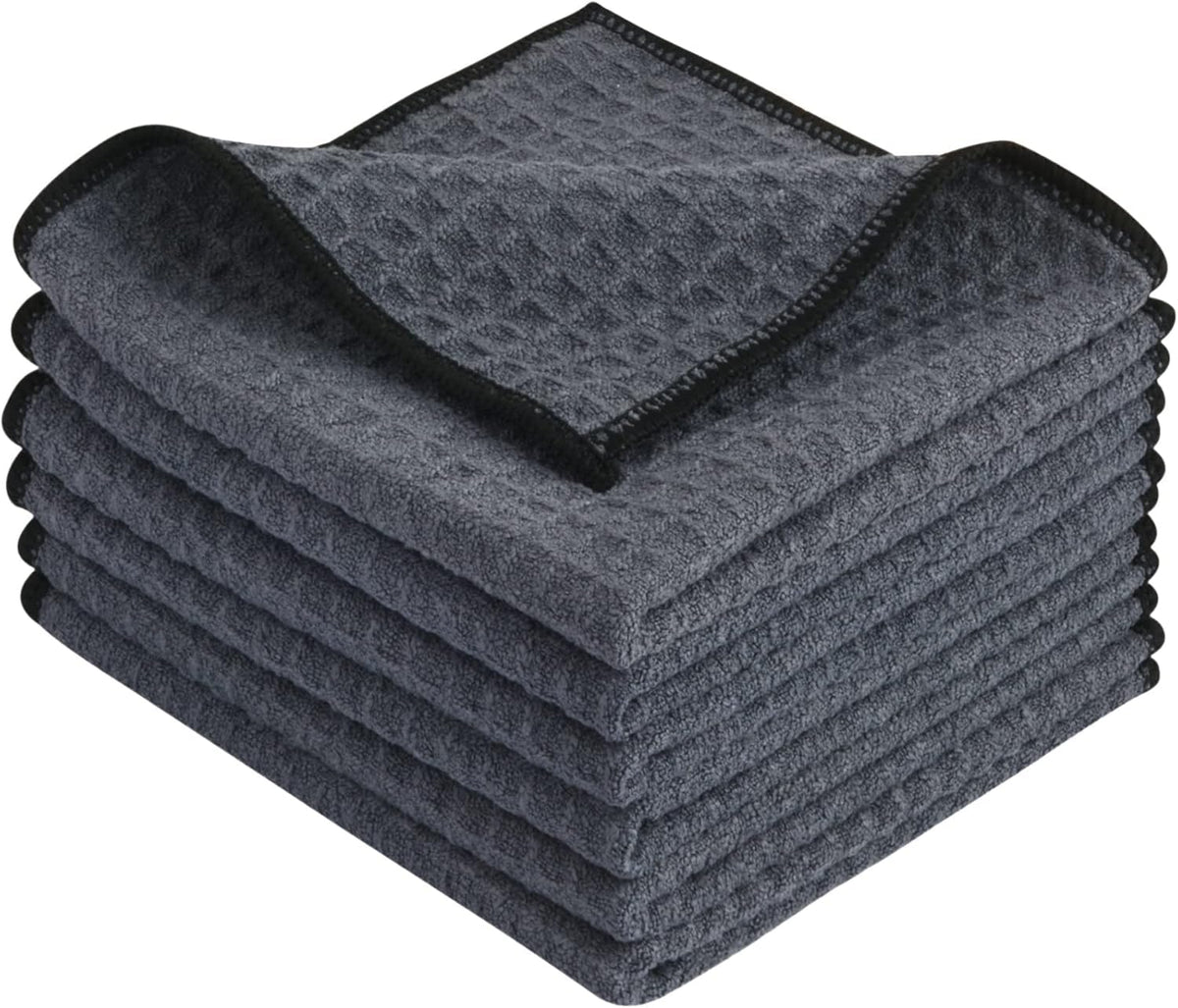 KinHwa Dish Cloths for Washing Dishes Kitchen Towels Microfiber Dish Towels for Kitchen Dish Towels Absorbent 8inch x 8inch 6 Pack (Gray, 12in x 12in 6 PC)