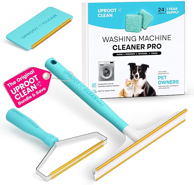 Uproot Clean Hairmageddon Survival Kit & Washing Machine Cleaner Tablets Pro: 3 Uproot Clean Pet Hair Remover Sizes & Washer Machine Cleaning Tablets for Pet Owners - Spotless House & Perfect Laundry