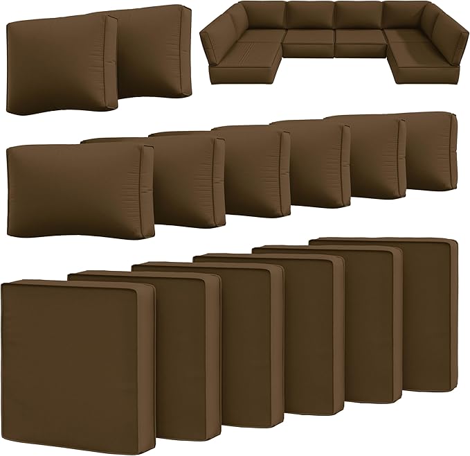 14 Pcs Outdoor Cushion Slipcovers Outdoor Patio Cushion Covers Replacement Waterproof with Zipper for Outdoor Furniture, Patio Sofa Couch 3 Sizes, Covers Only