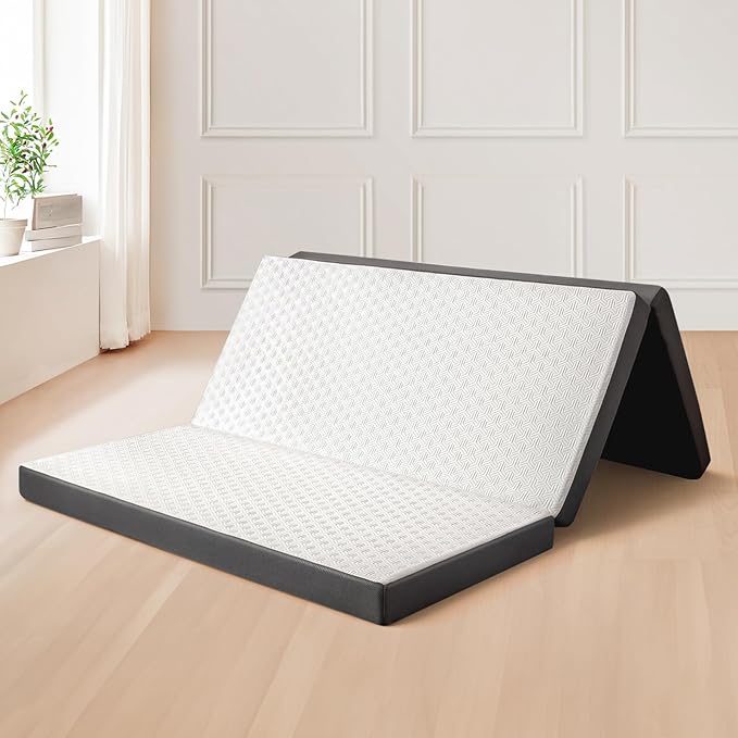 Folding Mattress 3in TwinXL Memory Foam Tri-Folding Mattress with Washable Cover Foldable Floor Mat for Guest Bed, Camping, Yoga, RV Travel, White (Size: 38" L x 80" W x 3" Th)