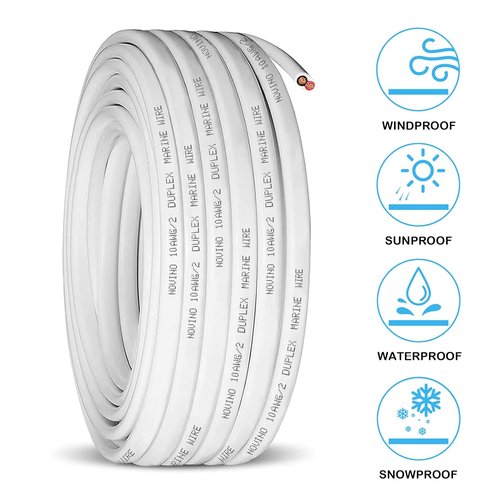 10 Gauge Marine Wire - Heavy-Duty 15ft Tinned Copper Duplex Cable for Boats, RVs & Trailers